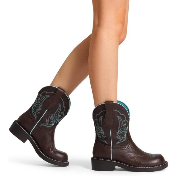 🆕Women Black Cowboy Cowgirl Boots for  Round Toe Embroidered Mid Calf Western - Picture 2 of 7